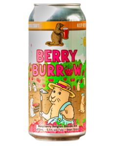 A 473mL can of Prairie Dog Brewing's Berry Burrow raspberry Belgian blonde.