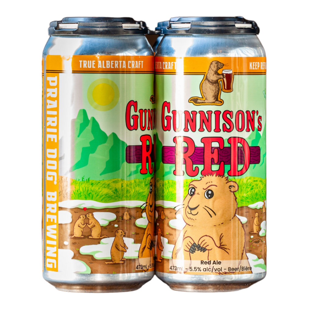 A 4-pack of Prairie Dog Brewing's Gunnison's Red Ale in 473mL Cans.