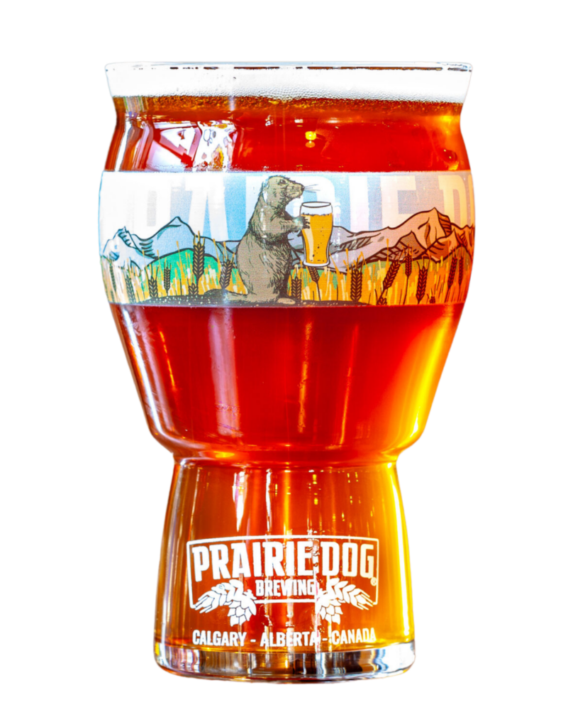 Prairie Dog Brewing's Tail Twitcher west-coast-style IPA in a beer glass.