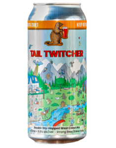 A front view of a 473mL can of Tail Twitcher IPA, Prairie Dog Brewing's west-coast-style India Pale Ale.