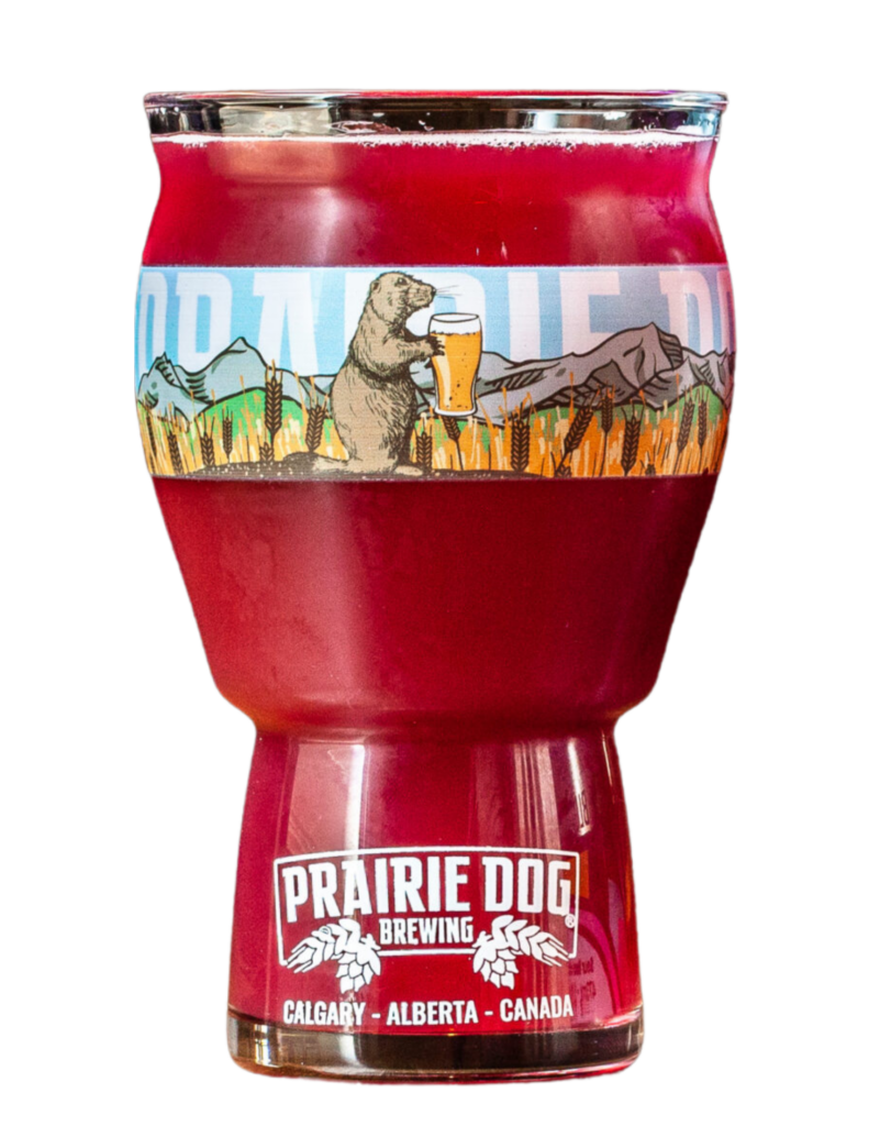 Prairie Dog Brewing's You're Beautiful Blueberry Lemon Sour in a branded beer glass.