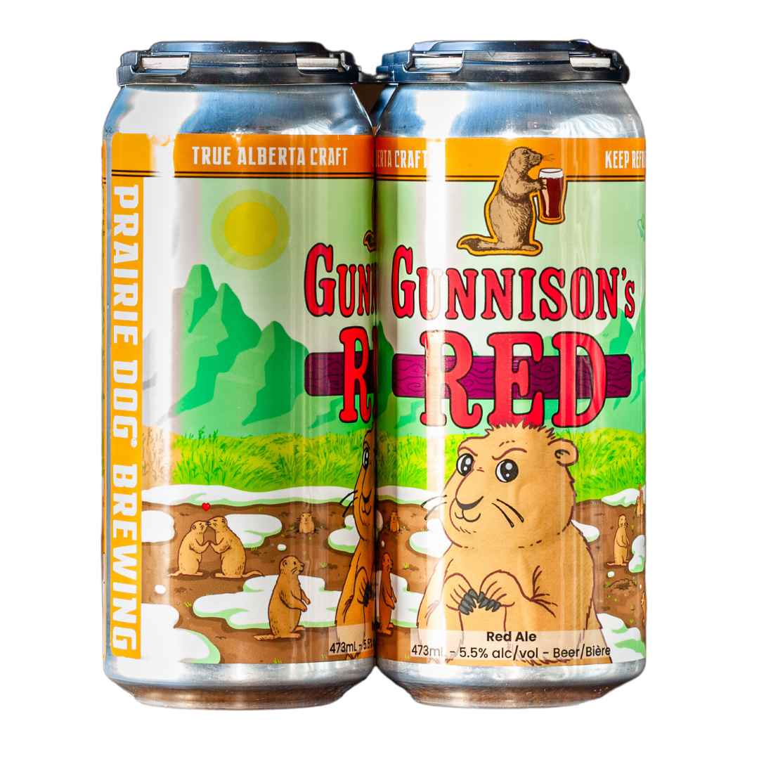 A 4-pack of Prairie Dog Brewing's Gunnison's Red Ale in 473mL Cans.