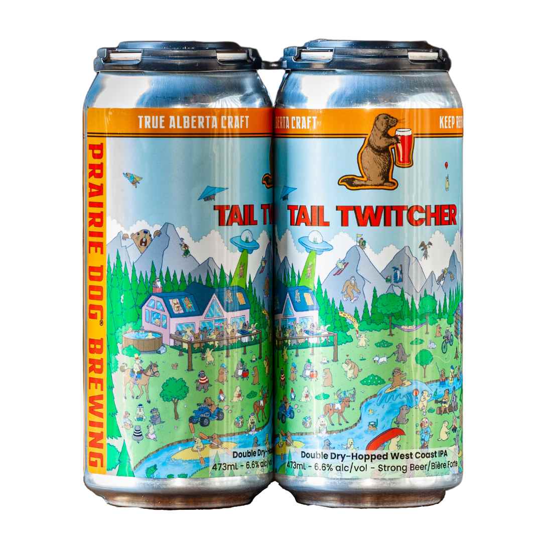 A 4-pack of Prairie Dog Brewing's Tail Twitcher West Coast IPA in 473mL Cans