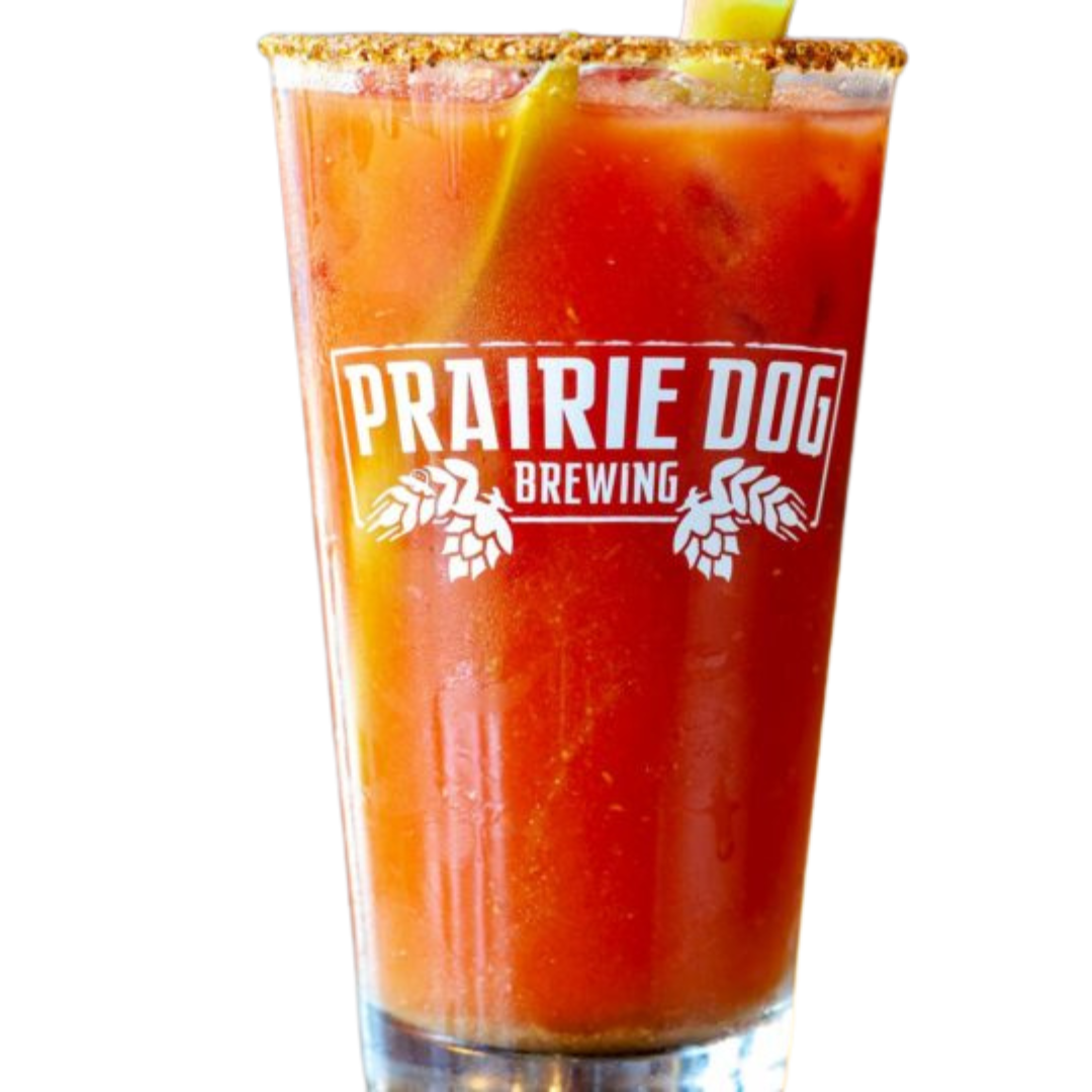 Prairie Dog Brewing's famous vegan caesar in a pint glass.