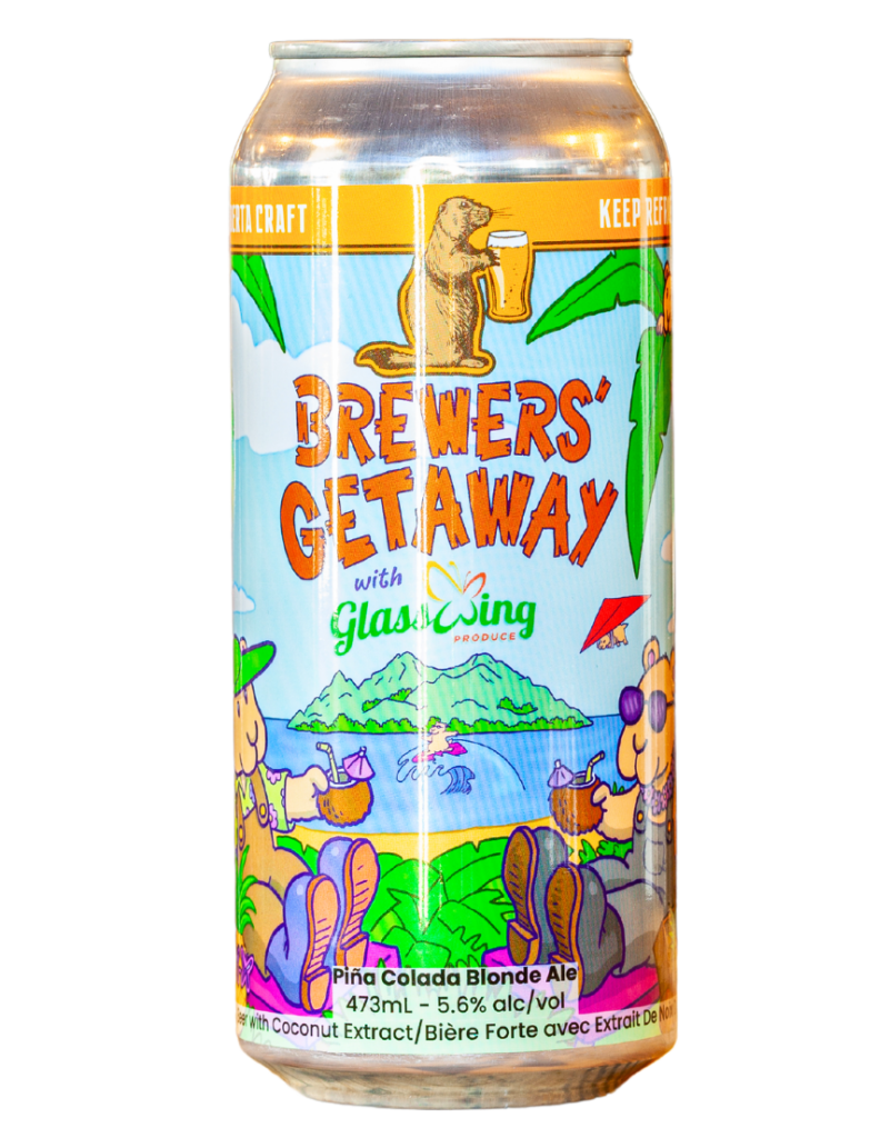 A single 473mL can of Prairie Dog Brewing Brewers Getaway Piña Colada Blonde.