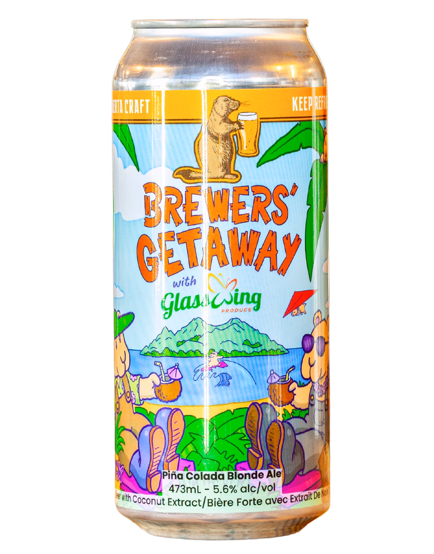 A single 473mL can of Prairie Dog Brewing Brewers Getaway Piña Colada Blonde.