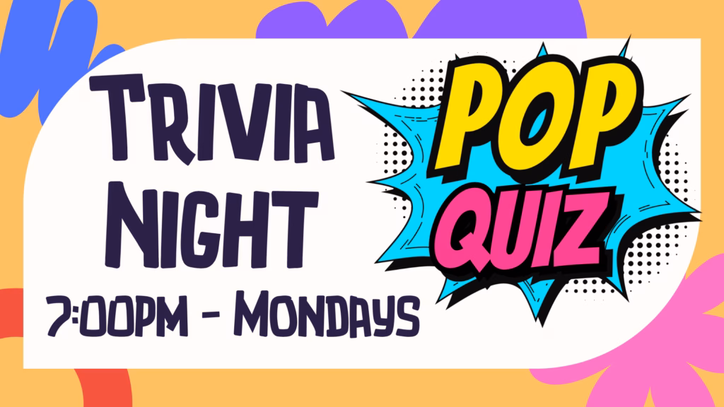 Pop Quiz banner for Monday night trivia